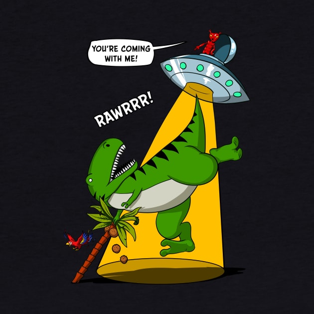 T-Rex Dinosaur Alien Abduction Funny Alien by underheaven